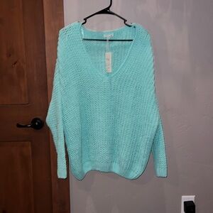 Hope’s Knit Sweater w/ V-neck-Mint Blue